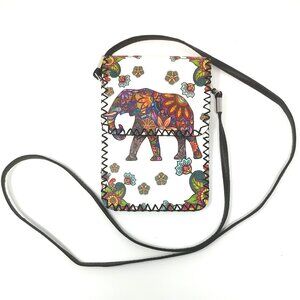 Elephant Painted Small White Purse with Detachable Strap